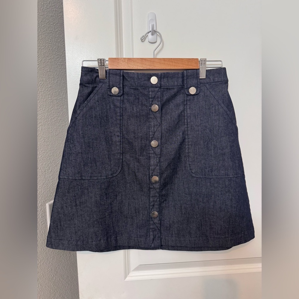 7th Avenue New York & Company Blue Button-Front Skirt